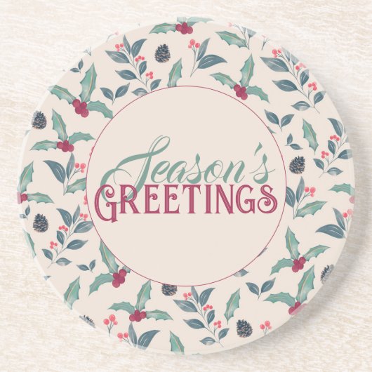 冬のエレガントフローラ水の色クリスマス コースター (正面)
