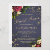 冬のエレガントフローラ海軍ブルゴーニュブライダルシャワー 招待状 (正面)