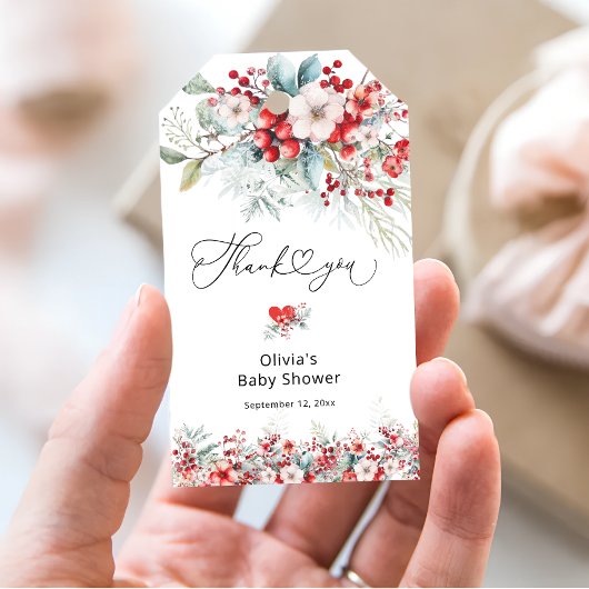 冬のエレガントフローラ赤ちゃんシャワーありがとう ギフトタグ