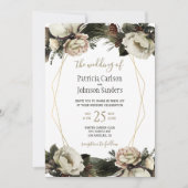 冬のエレガントフローラ金ゴールドジオメト結婚リ 招待状 (正面)