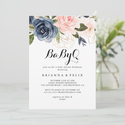冬のエレガントフローラBabyQベビーシャワーバーベキュー 招待状 (スタンド正面)