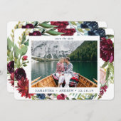 冬のエレガントブルゴーニュの水の色のフローラ写真 セーブザデート (正面/裏面)