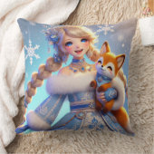 冬のエレガントプリンセスかわいいキツネ クッション (ブランケット)