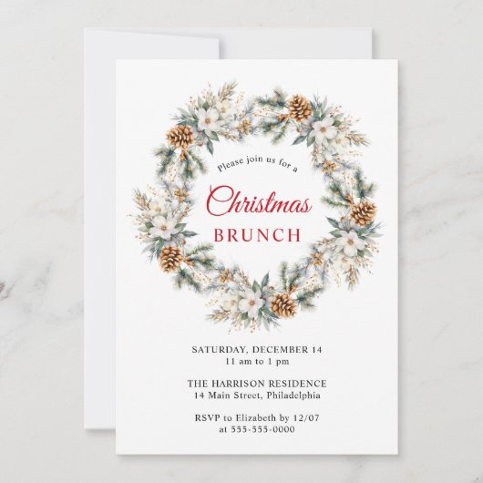 冬のエレガントリース水の色クリスマスブランチ 招待状 (正面)