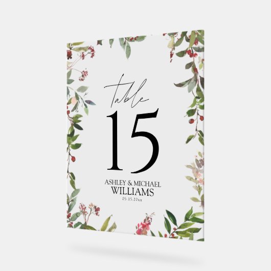 冬のエレガントワイルドフラワーベリー披露宴 アクリルサイン (傾斜)