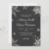 冬のエレガントワンダーランドスノーフレークシルバ結婚ーズ 招待状 (正面)
