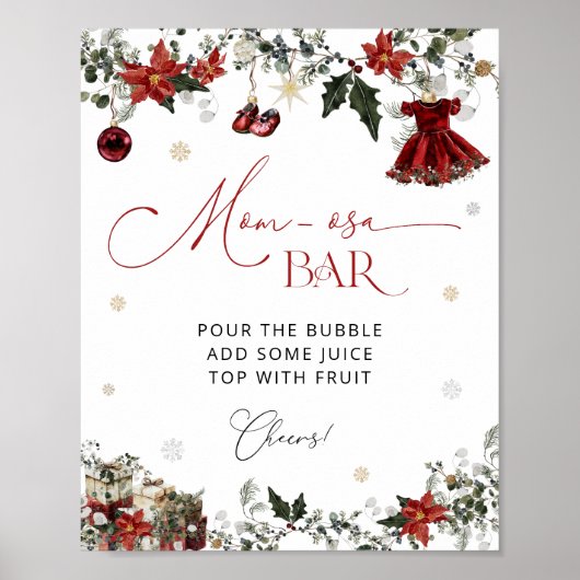 冬のエレガント女の子ベビーシャワー桃佐バー ポスター (正面)