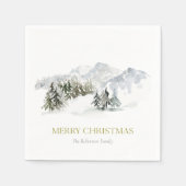 冬のエレガント山のクリスマス スタンダードカクテルナプキン (正面)