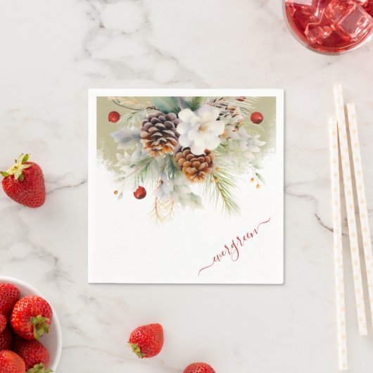 冬のエレガント常緑水色の赤ちゃんシャワー スタンダードカクテルナプキン (インサイチュ)