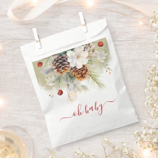 冬のエレガント常緑水色の赤ちゃんシャワー フェイバーバッグ (クリップ留めされた状態)