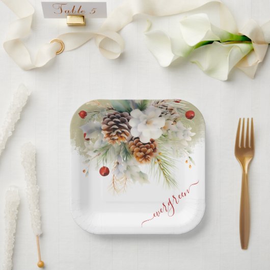 冬のエレガント常緑水色の赤ちゃんシャワー ペーパープレート (ウェディング)