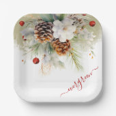 冬のエレガント常緑水色の赤ちゃんシャワー ペーパープレート (正面)