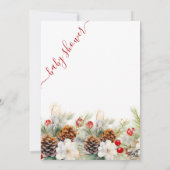 冬のエレガント常緑水色の赤ちゃんシャワー 招待状 (裏面)