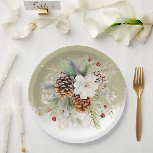 冬のエレガント常緑赤ちゃんシャワーパーティー ペーパープレート (ウェディング)