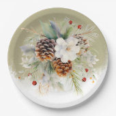 冬のエレガント常緑赤ちゃんシャワーパーティー ペーパープレート (正面)