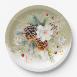 冬のエレガント常緑赤ちゃんシャワーパーティー ペーパープレート