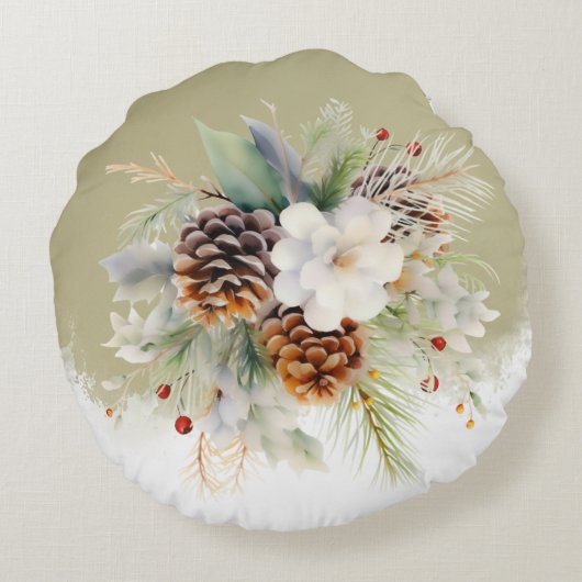 冬のエレガント常緑赤ちゃんシャワーパーティー ラウンドクッション (裏面)