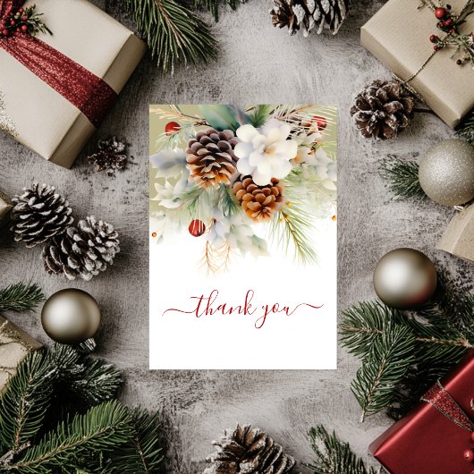 冬のエレガント常緑赤ちゃんシャワー水色 サンキューカード