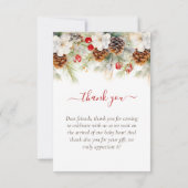 冬のエレガント常緑赤ちゃんシャワー水色 サンキューカード (裏面)