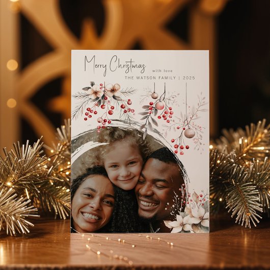 冬のエレガント果実と花模様のクリスマス シーズンカード