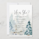 冬のエレガント森のジェンダーが彼と彼女を明かす 招待状 (正面)