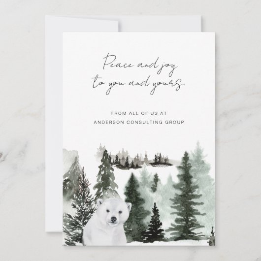 冬のエレガント森の平和と喜びのビジネス シーズンカード (裏面)