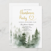冬のエレガント森の松の木クリスマスパーティー 招待状 (正面/裏面)