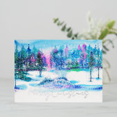 冬のエレガント森の水の色のクリスマス 箔シーズンカード (立ち正面)