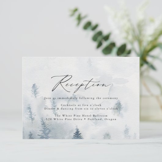 冬のエレガント森の結婚式のレセプション エンクロージャーカード (スタンド正面)