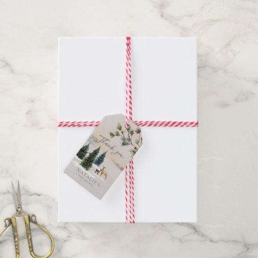 冬のエレガント森の赤ちゃんシャワー ギフトタグ (より糸付き)