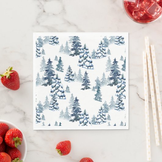 冬のエレガント森の雪のモミの森クリスマス スタンダードランチョンナプキン (インサイチュ)