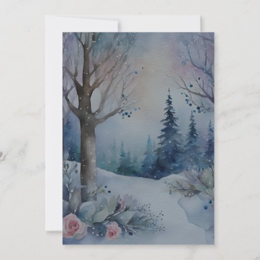 冬のエレガント森ほこりっぽいブルードレスキンセアニラ 招待状 (裏面)