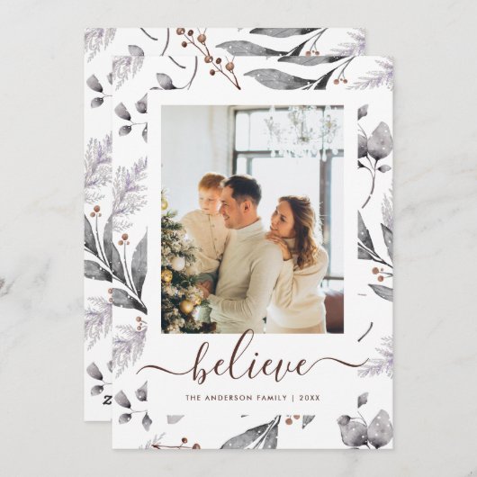 冬のエレガント植物写真のクリ信じスマス シーズンカード (正面/裏面)