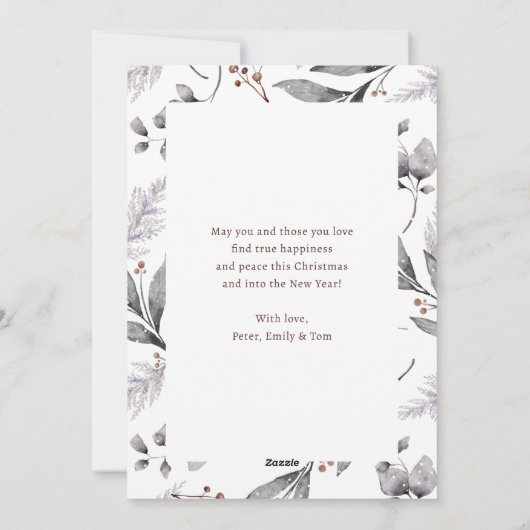 冬のエレガント植物写真のクリ信じスマス シーズンカード (裏面)