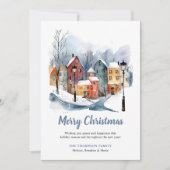 冬のエレガント水の色の家ブルークリスマス シーズンカード (正面)