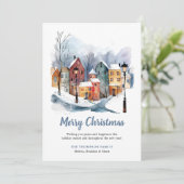 冬のエレガント水の色の家ブルークリスマス シーズンカード (スタンド正面)