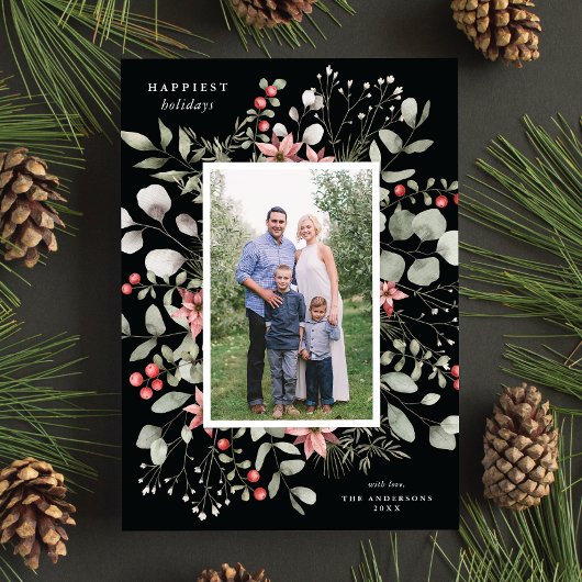 冬のエレガント水の色の緑の黒写真 シーズンカード