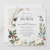 冬のエレガント水の色の緑ブライダルシャワー 招待状 (正面)