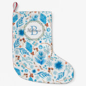 冬のエレガント水彩模様モノグラムリース スモールクリスマスストッキング (正面)