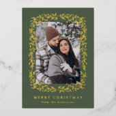 冬のエレガント紅葉の緑2枚の写真 箔シーズンカード (正面)