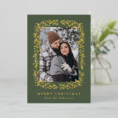 冬のエレガント紅葉の緑2枚の写真 箔シーズンカード (立ち正面)