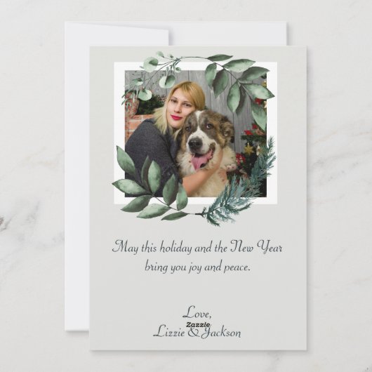 冬のエレガント素朴ウッドランドのクリスマス写真 シーズンカード (裏面)