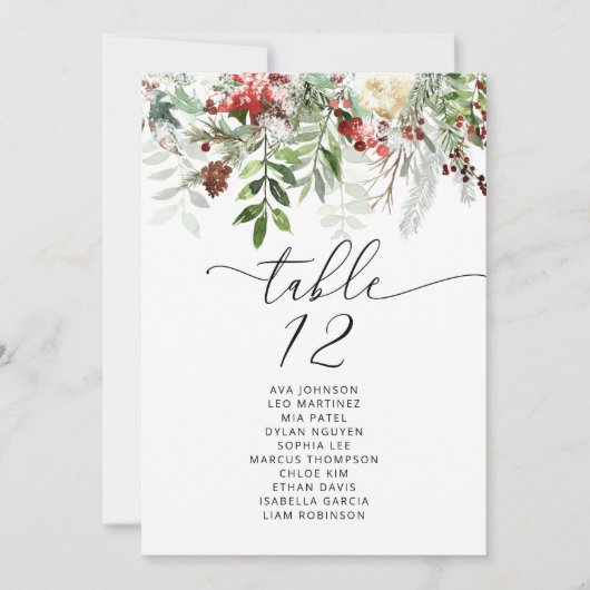 冬のエレガント結婚式のテーブルの座席表カード 招待状 (正面)