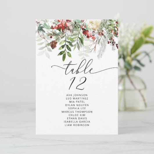 冬のエレガント結婚式のテーブルの座席表カード 招待状 (スタンド正面)