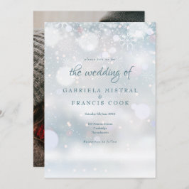 冬のエレガント結婚式の写真の最初の雪 招待状