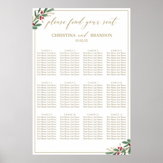 冬のエレガント結婚式の座席表 ポスター (正面)