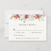 冬のエレガント結婚式の緑の応答カード 招待状 (正面)