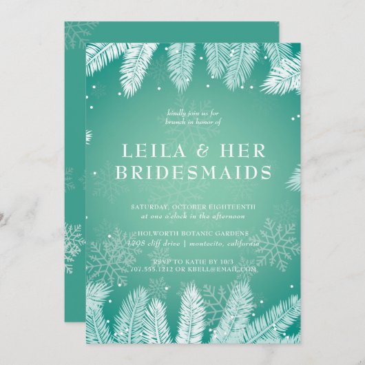 冬のエレガント結婚式の花嫁ブランチ 招待状 (正面/裏面)