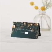 冬のエレガント結婚式ハンターグリーン金ゴールド プレイスカード (正面)