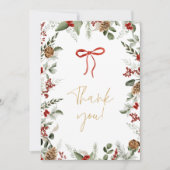 冬のエレガント緑とホリーの赤ちゃんシャワー サンキューカード (正面)